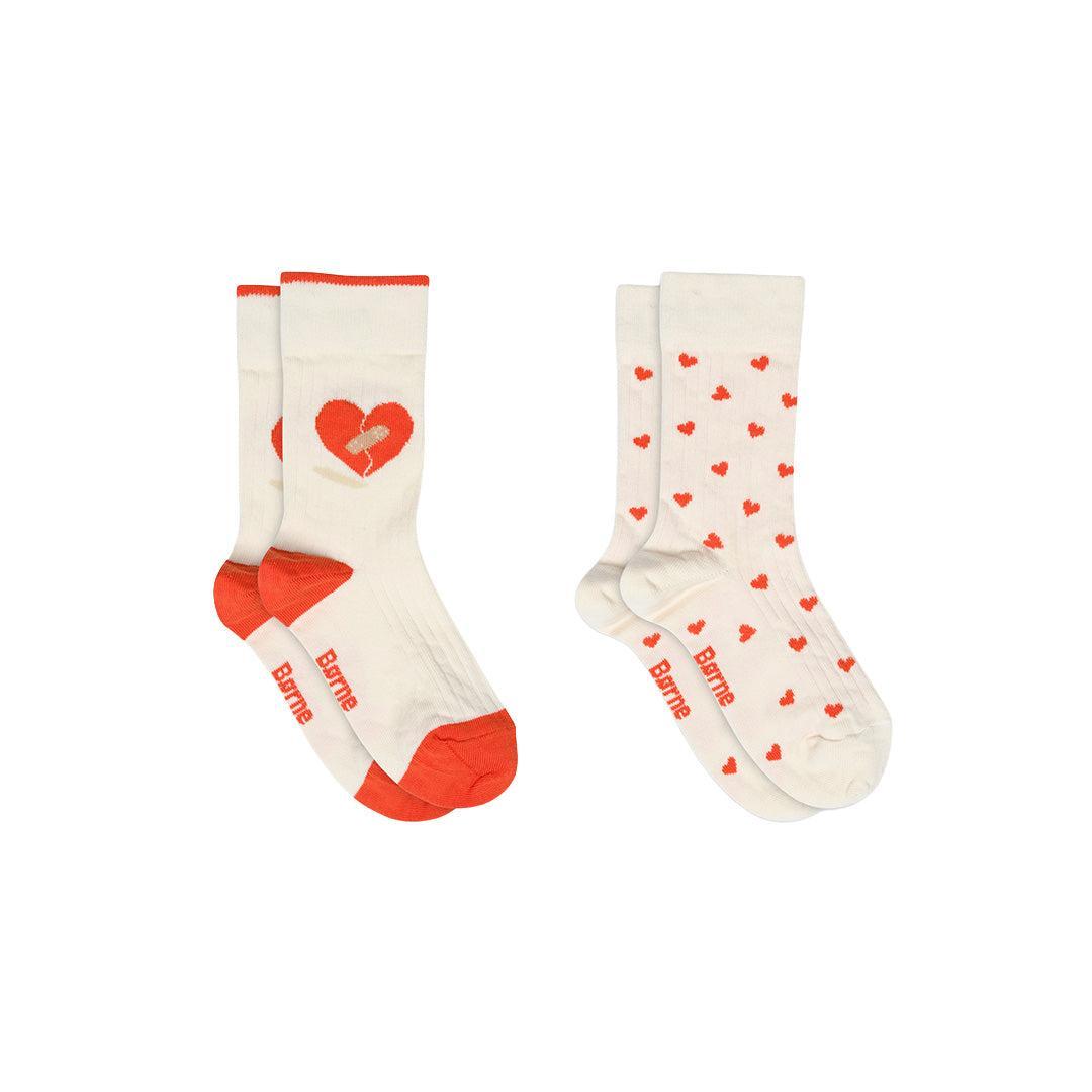 MP Heart Socks 2-Pack, Cream-MP Strømper-Minlillebutik.dk