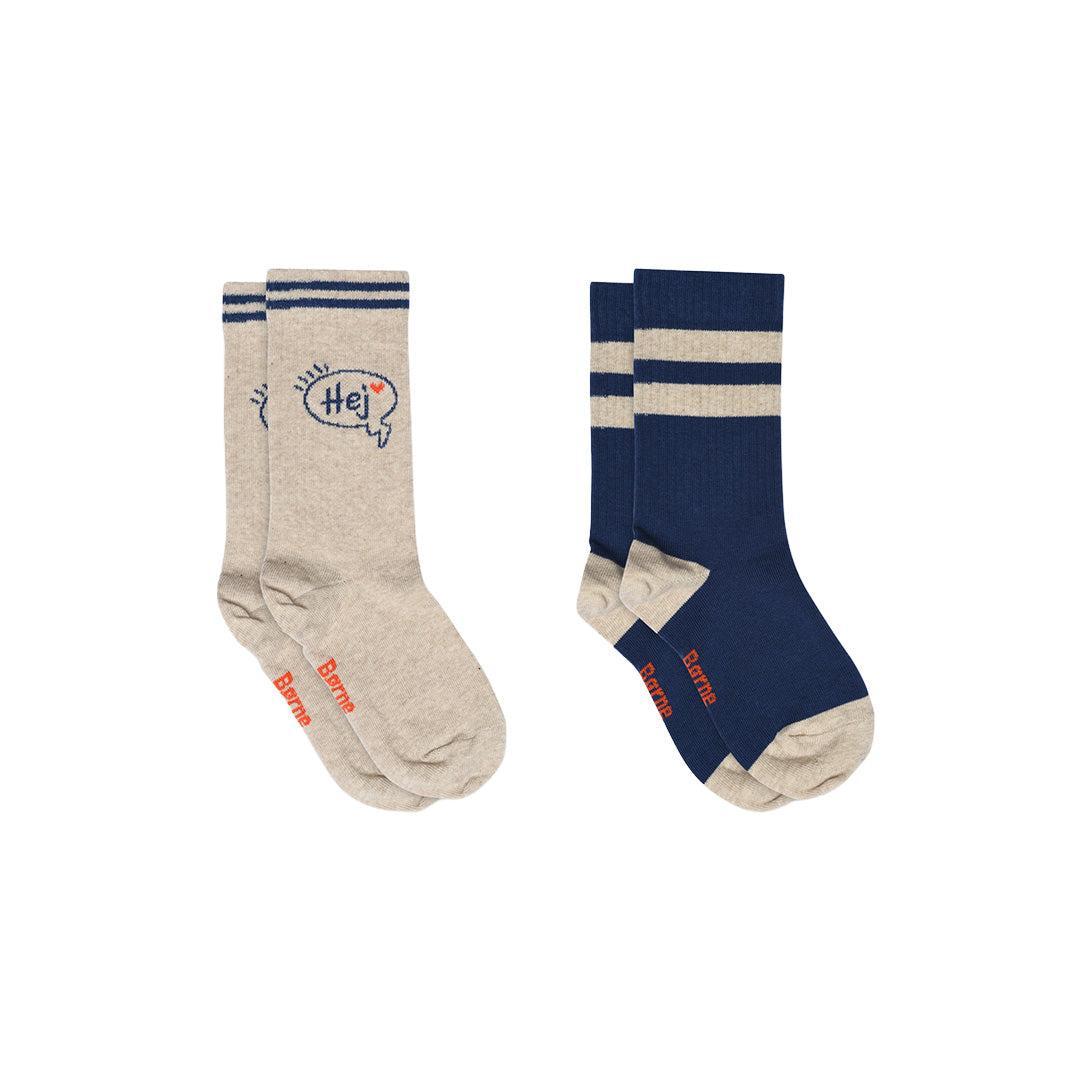 MP Hej Socks 2-Pack – Beige Melange-MP Strømper-Minlillebutik.dk