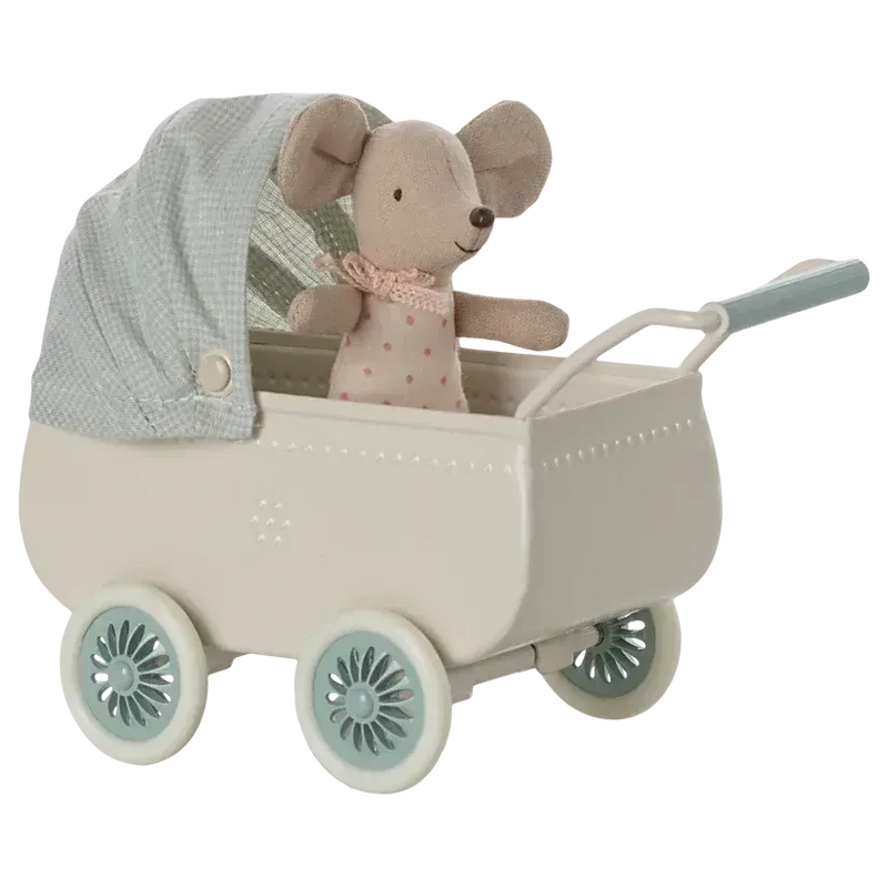 Maileg, Barnevogn m/baby mus, Mint, 11-5103-00-Maileg-Minlillebutik.dk