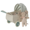 Maileg, Barnevogn m/baby mus, Mint, 11-5103-00-Maileg-Minlillebutik.dk