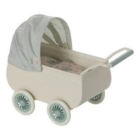 Maileg, Barnevogn m/baby mus, Mint, 11-5103-00-Maileg-Minlillebutik.dk