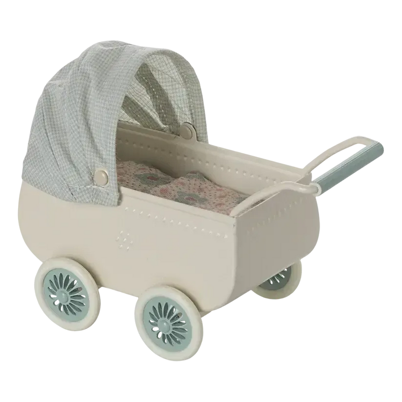 Maileg, Barnevogn m/baby mus, Mint, 11-5103-00-Maileg-Minlillebutik.dk