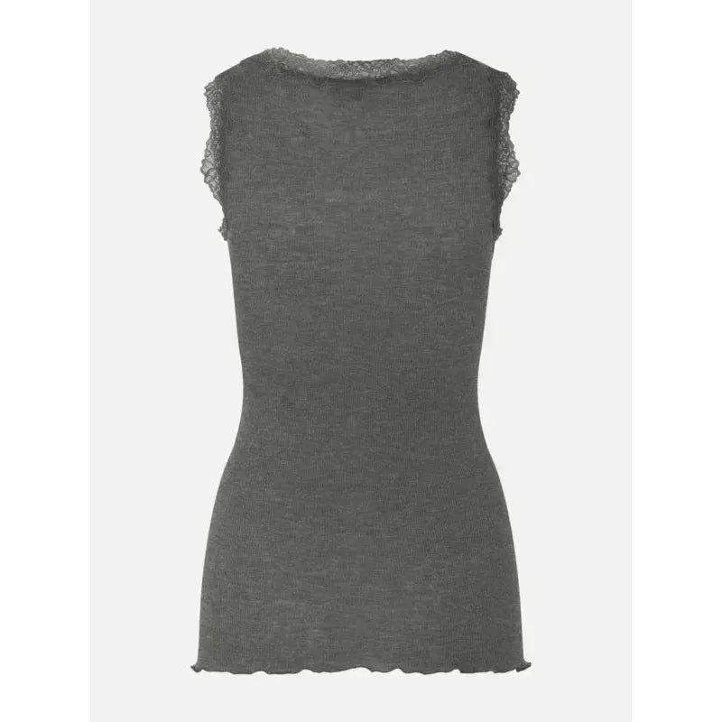 Rosemunde, RWBurlington Wool SL Lace Top, Dark Grey Melange-Rosemunde-Minlillebutik.dk