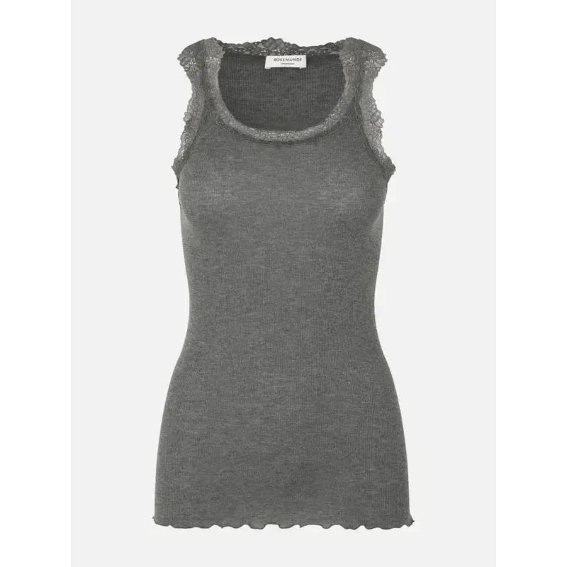Rosemunde, RWBurlington Wool SL Lace Top, Dark Grey Melange-Rosemunde-Minlillebutik.dk