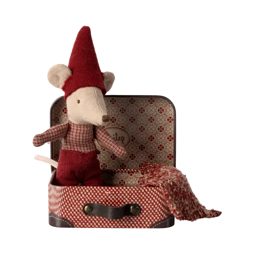 Maileg Jul, Julemus, Baby i kuffert, 14-4700-00-Maileg-Minlillebutik.dk
