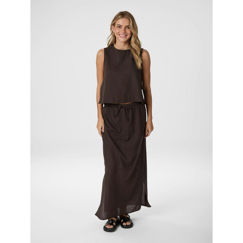Neo Noir, Noa Linen Skirt, Dark Brown-Neo Noir-Minlillebutik.dk
