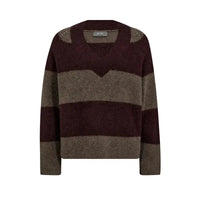 Mos Mosh, Taci Stripe LS V-Neck Knit, Fudge-Mos Mosh-Minlillebutik.dk