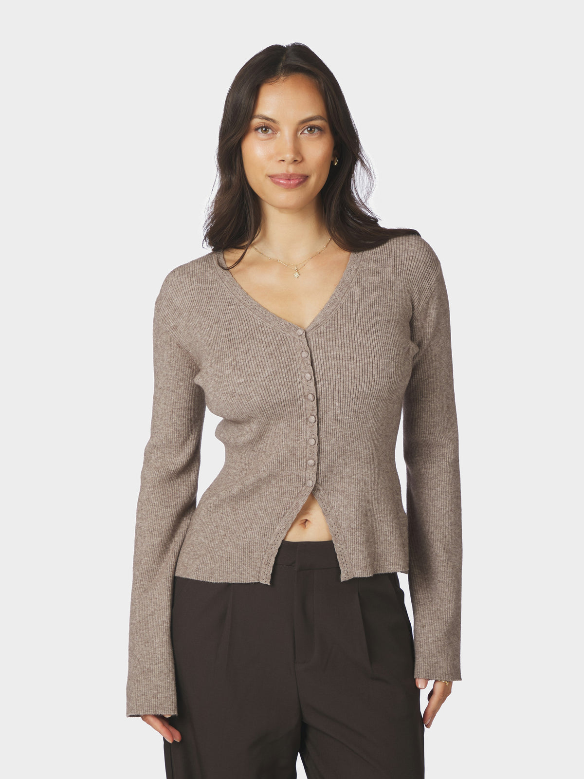 Neo Noir, Melia Knit Cardigan, Sand Melange
