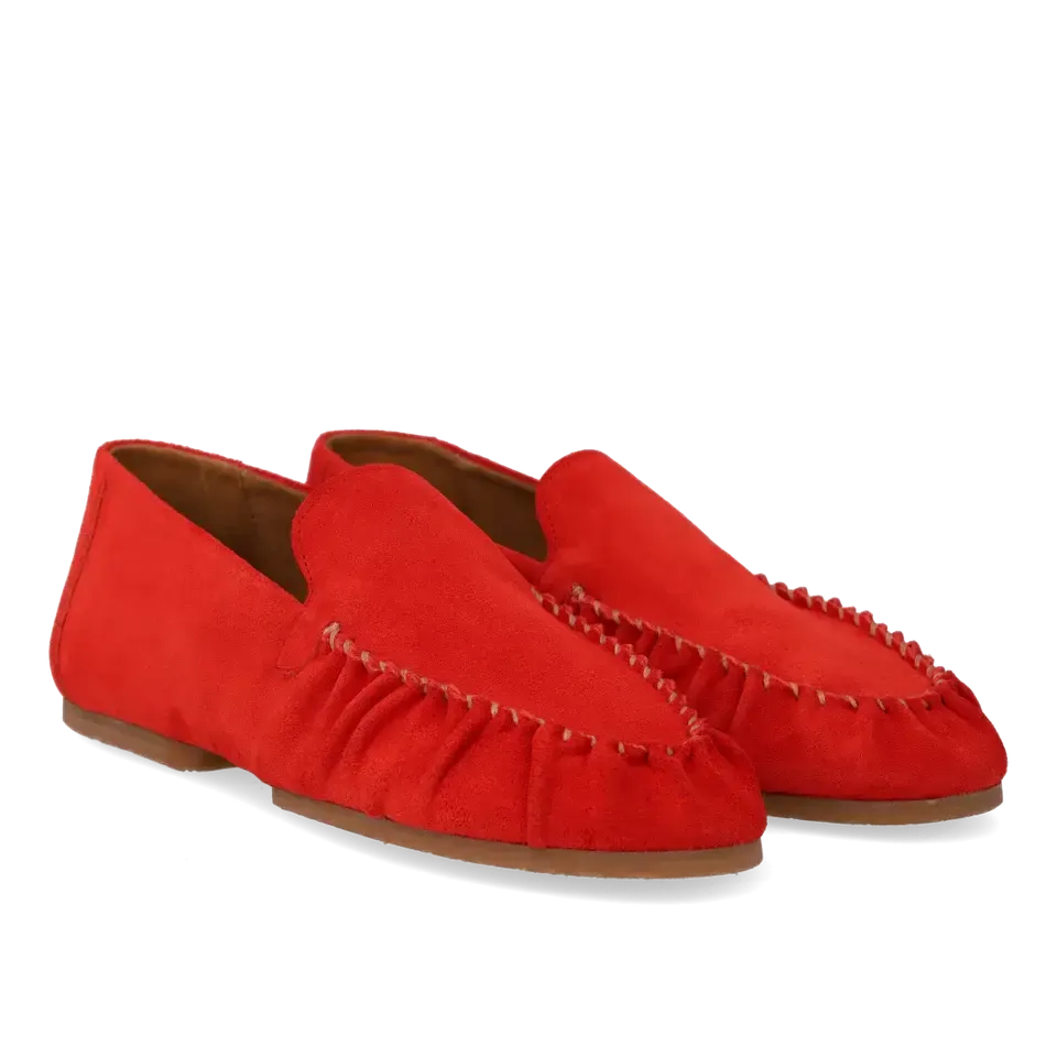 Angulus, Ultrablød Mokkasin i Ruskind, Red Coral-Angulus-Minlillebutik.dk