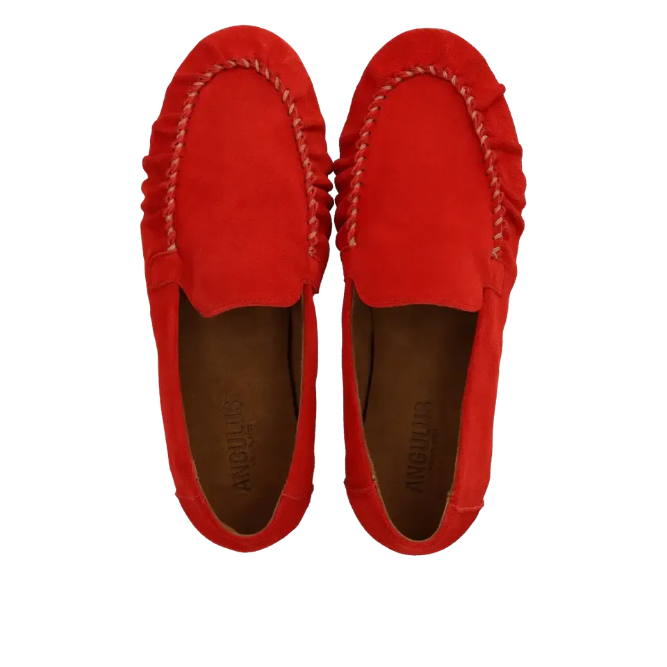 Angulus, Ultrablød Mokkasin i Ruskind, Red Coral-Angulus-Minlillebutik.dk
