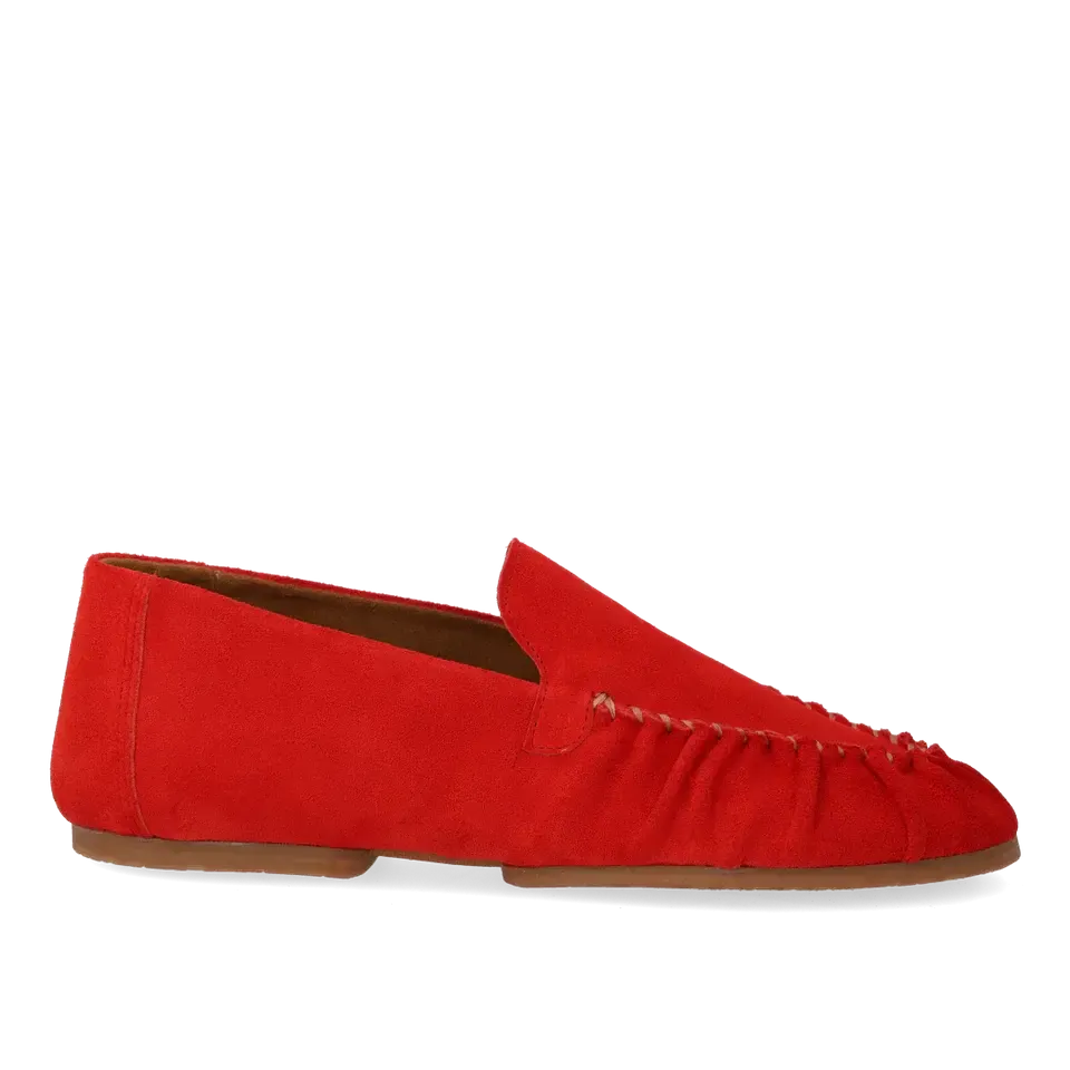 Angulus, Ultrablød Mokkasin i Ruskind, Red Coral-Angulus-Minlillebutik.dk