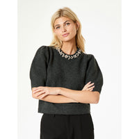 Neo Noir, Marie Stone Knit Blouse, Antracit Melange