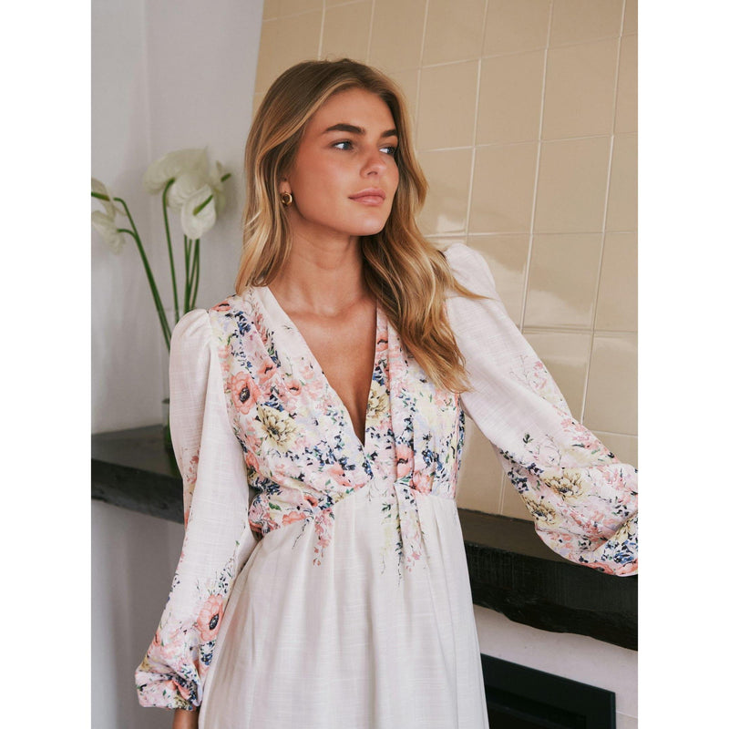 Neo Noir, Silfi Flower Print Dress, Creme-Neo Noir-Minlillebutik.dk