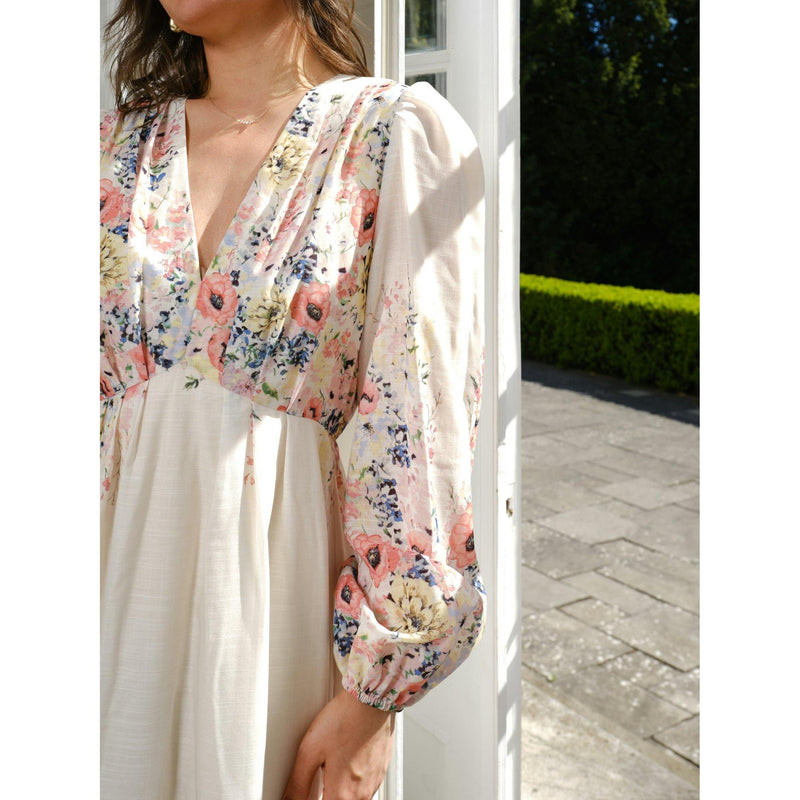 Neo Noir, Silfi Flower Print Dress, Creme-Neo Noir-Minlillebutik.dk