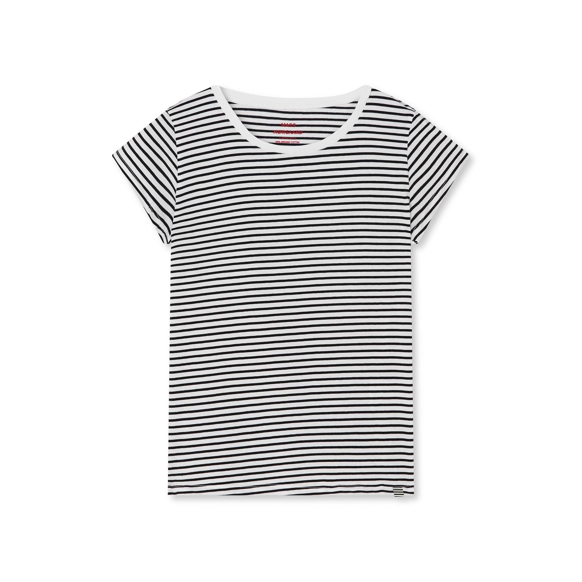 Mads Nørgaard, Fine Jersey Stripe Teasy Tee FAV, White/Black-Mads Nørgaard - Dame-Minlillebutik.dk