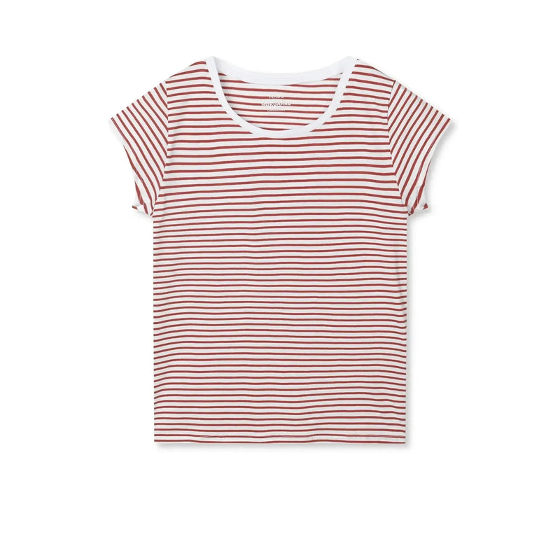 Mads Nørgaard, Fine Jersey Stripe Teasy Tee FAV, Brilliant White/Winery-Mads Nørgaard - Dame-Minlillebutik.dk