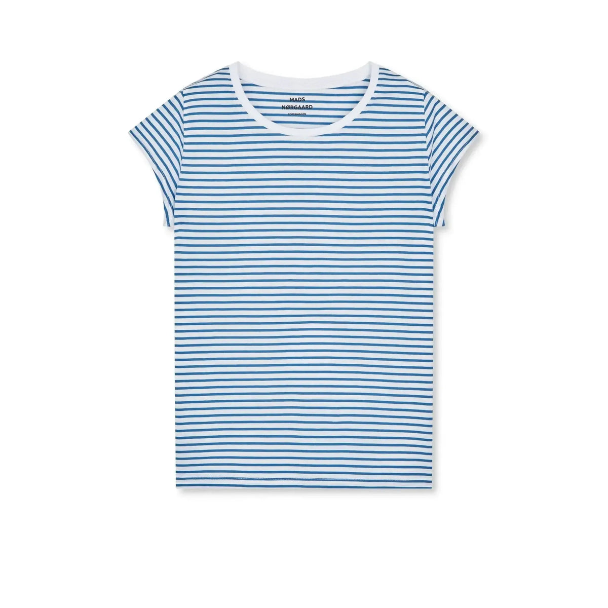 Mads Nørgaard, Fine Jersey Stripe Teasy Tee FAV, Brilliant White/Bright Cobalt-Mads Nørgaard - Dame-Minlillebutik.dk