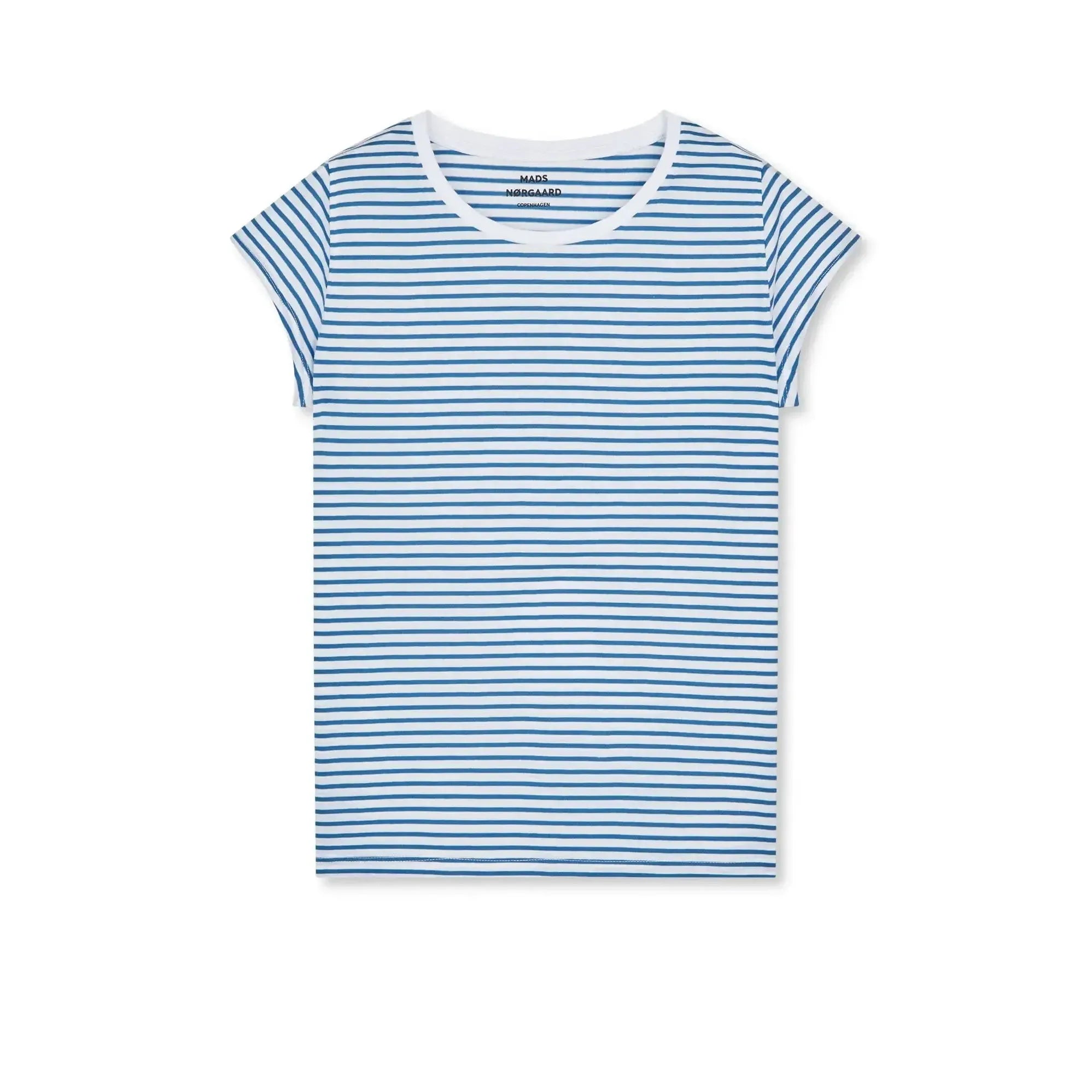 Mads Nørgaard, Fine Jersey Stripe Teasy Tee FAV, Brilliant White/Bright Cobalt-Mads Nørgaard - Dame-Minlillebutik.dk