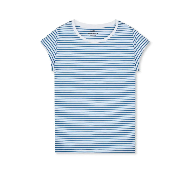 Mads Nørgaard, Fine Jersey Stripe Teasy Tee FAV, Brilliant White/Bright Cobalt-Mads Nørgaard - Dame-Minlillebutik.dk