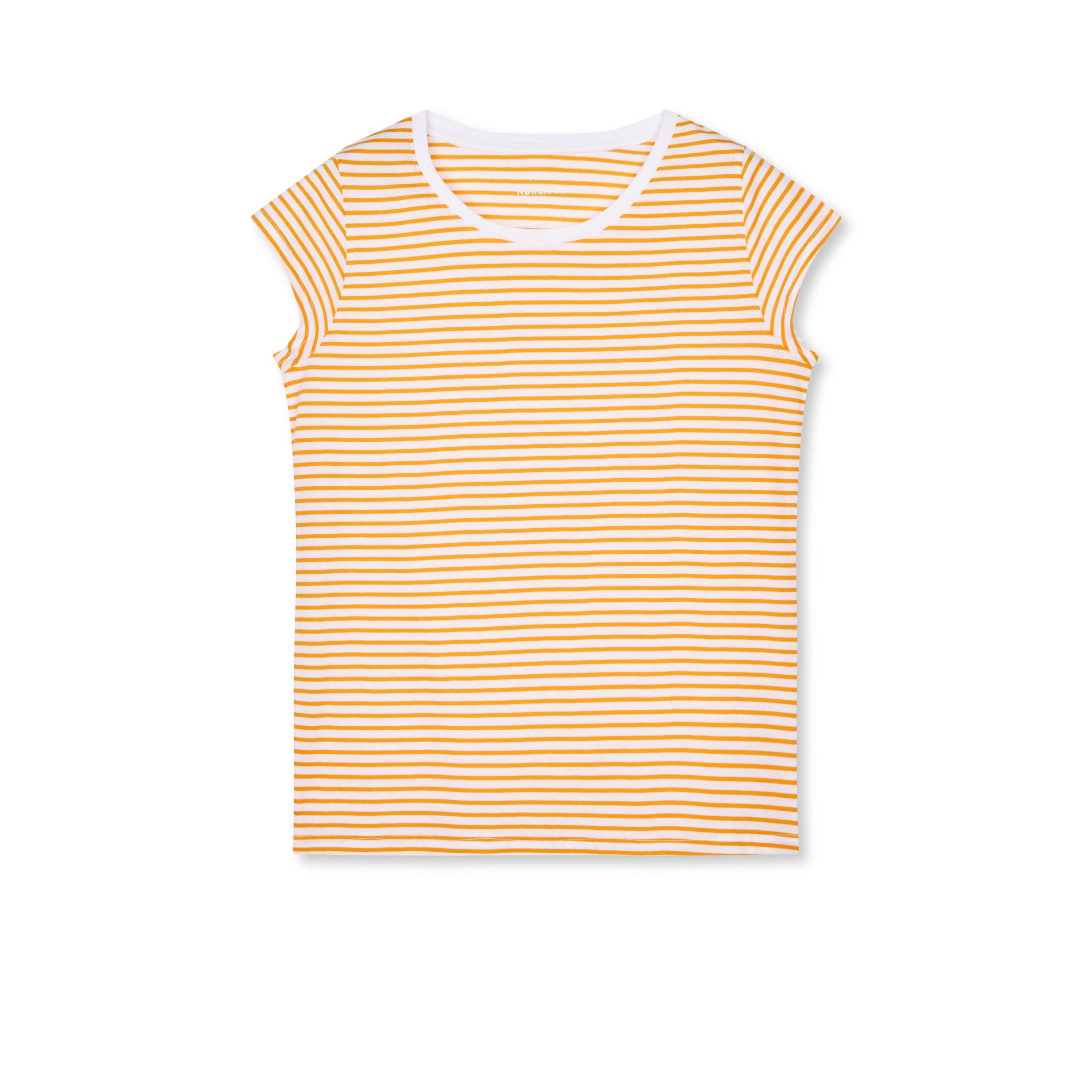 Mads Nørgaard, Fine Jersey Stripe Teasy Tee FAV, Brilliant White/Zinnia-Mads Nørgaard - Dame-Minlillebutik.dk