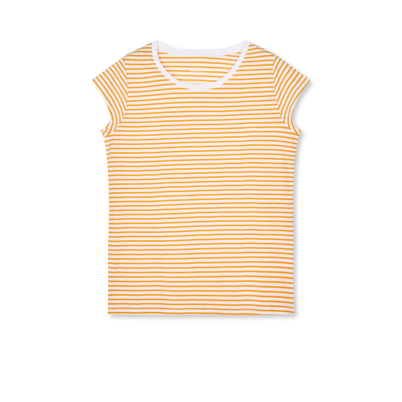 Mads Nørgaard, Fine Jersey Stripe Teasy Tee FAV, Brilliant White/Zinnia-Mads Nørgaard - Dame-Minlillebutik.dk