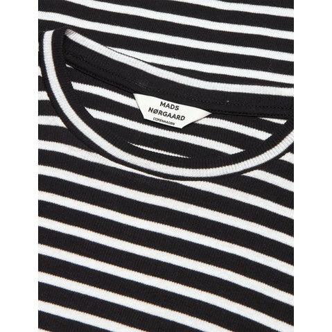 Mads Nørgaard, 2x2 Cotton Stripe Tuba Tee LS, Black/White Alyssum