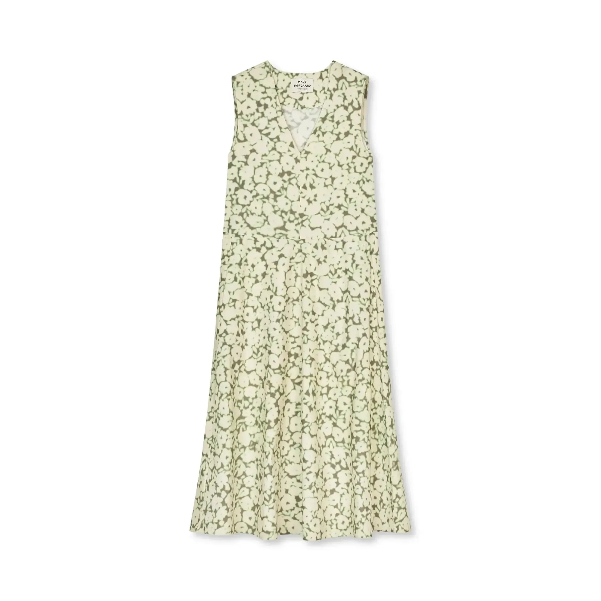 Mads Nørgaard, Poplinea Emsa AOP Dress, Shadow Lime Flower-Mads Nørgaard - Dame-Minlillebutik.dk