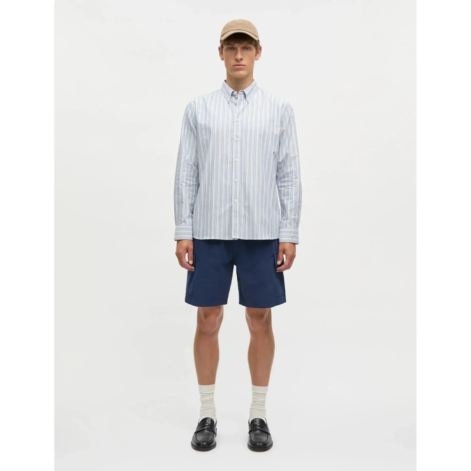 Mads Nørgaard, Cotton Oxford Sune Stripe Shirt BD FAV, Bright Cobalt-Mads Nørgaard - Herre-Minlillebutik.dk
