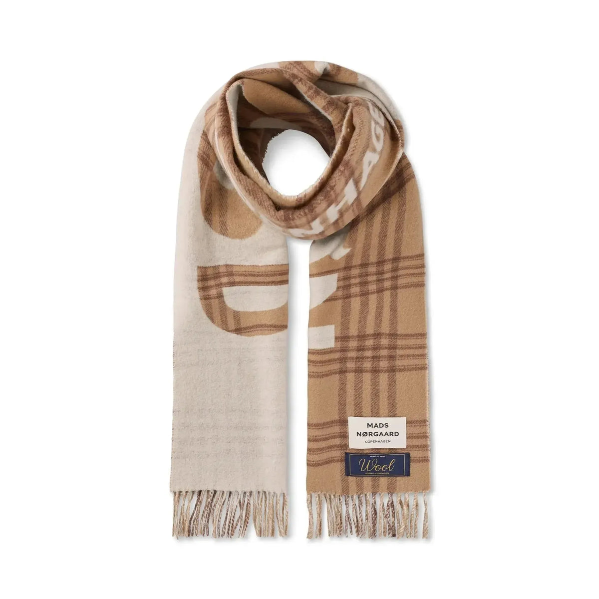 Mads Nørgaard, Wowen Wool Logo Scarf, Cornstalk/Cocoa Brown-Mads Nørgaard - Dame-Minlillebutik.dk