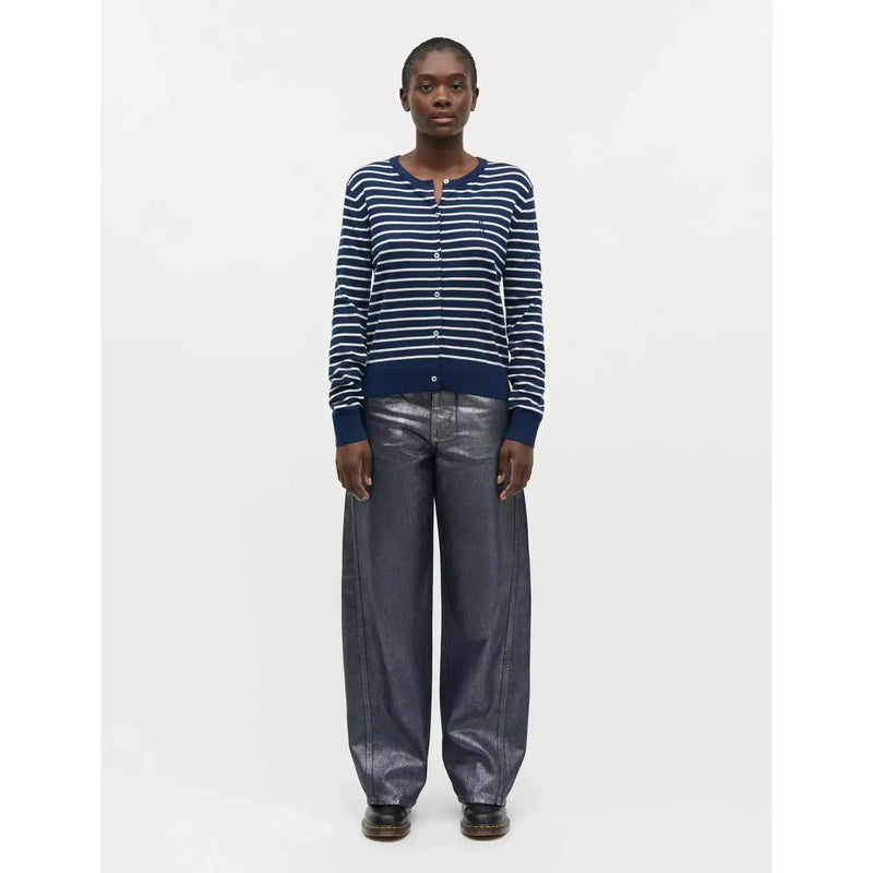 Mads Nørgaard, Fine Merino Charlot Stripe Cardigan, Parisian Night/Vanilla Ice-Mads Nørgaard - Dame-Minlillebutik.dk