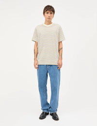 Mads Nørgaard, Cotton Jersey Stripe Frode Tee, Vanilla Ice/Sky Captain/Zinnia