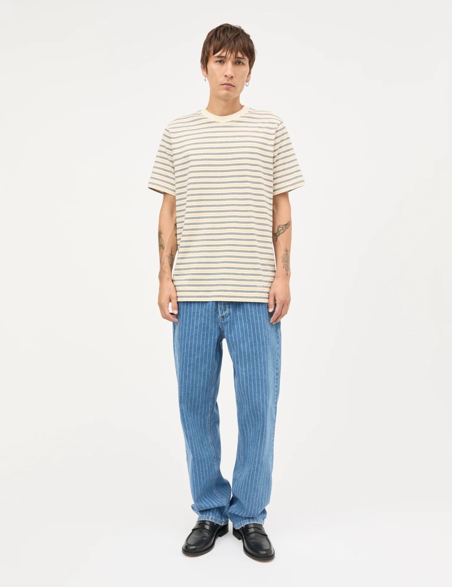 Mads Nørgaard, Cotton Jersey Stripe Frode Tee, Vanilla Ice/Sky Captain/Zinnia