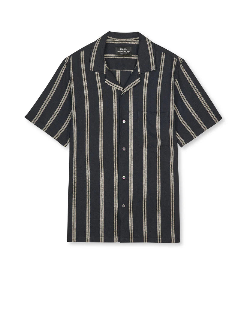 Mads Nørgaard, Texture Kenji Shirt SS ST., Black/Plaza Taupe