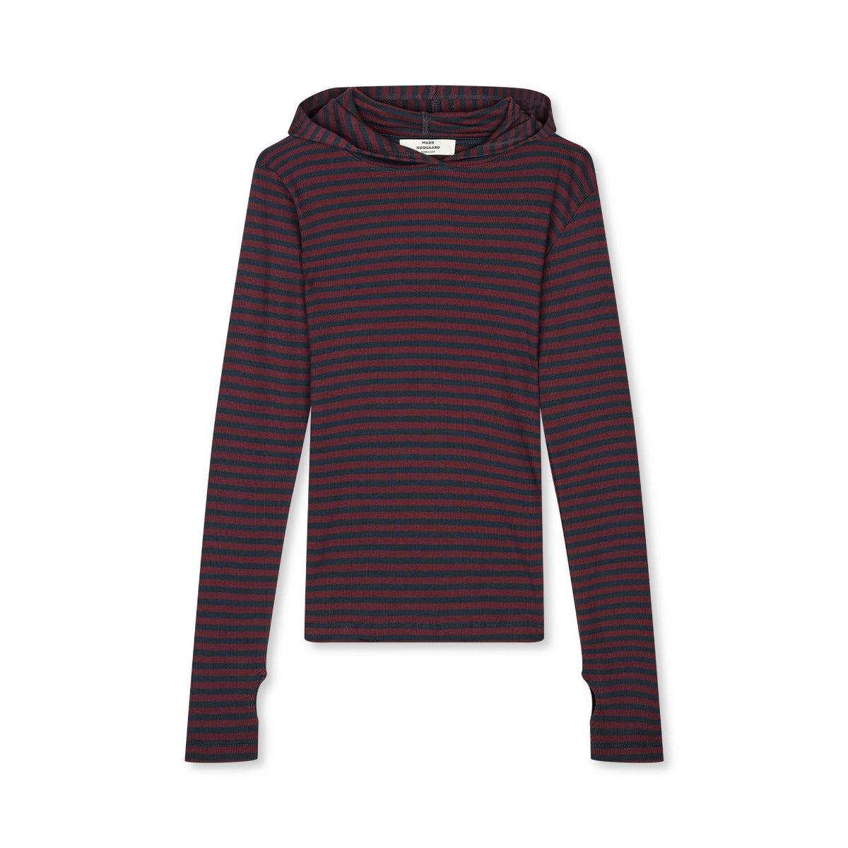 Mads Nørgaard, 2x2 Cotton Stripe Tutti Hood, Sky Captain/Winetasting