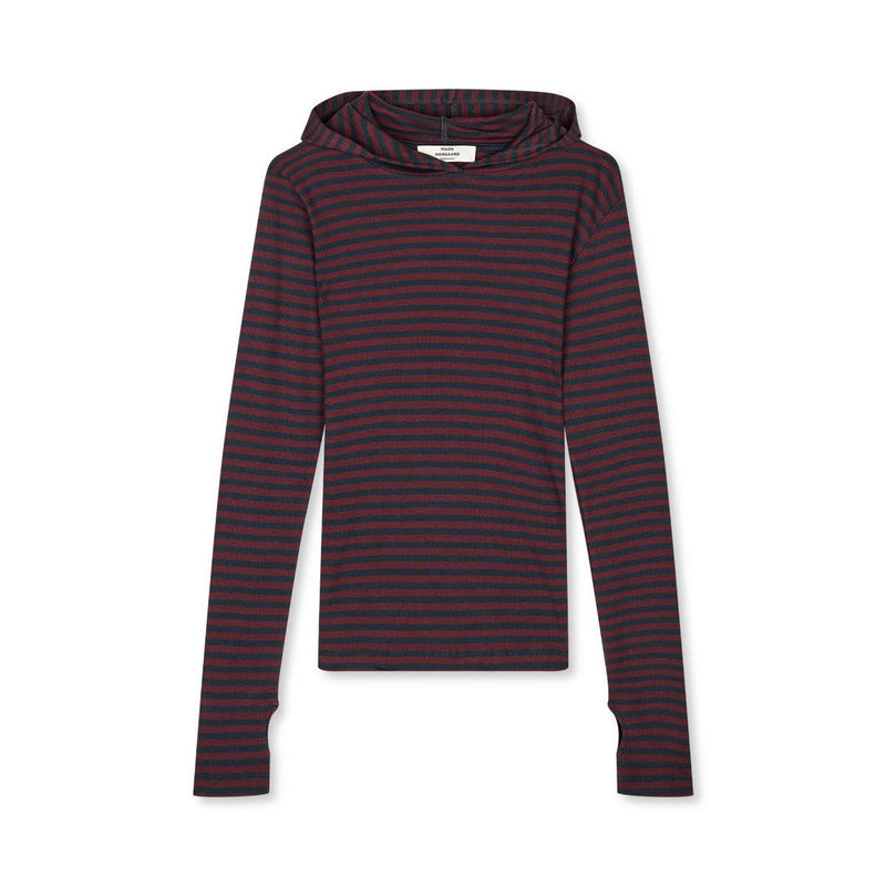 Mads Nørgaard, 2x2 Cotton Stripe Tutti Hood, Sky Captain/Winetasting-Mads Nørgaard - Dame-Minlillebutik.dk