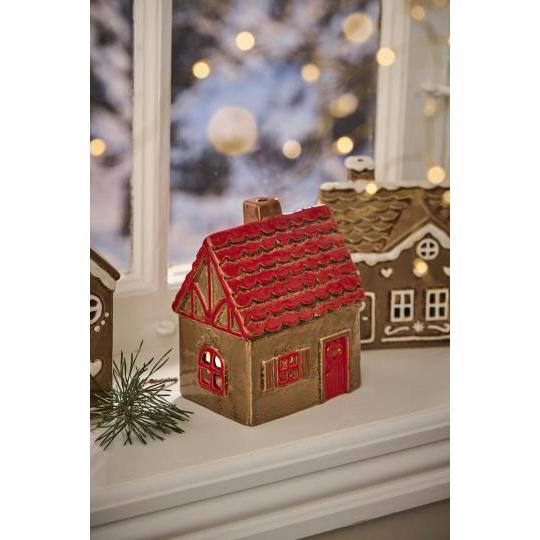 Ib Laursen, Hus til fyrfadslys, Rød tag og dør-Ib Laursen-Minlillebutik.dk