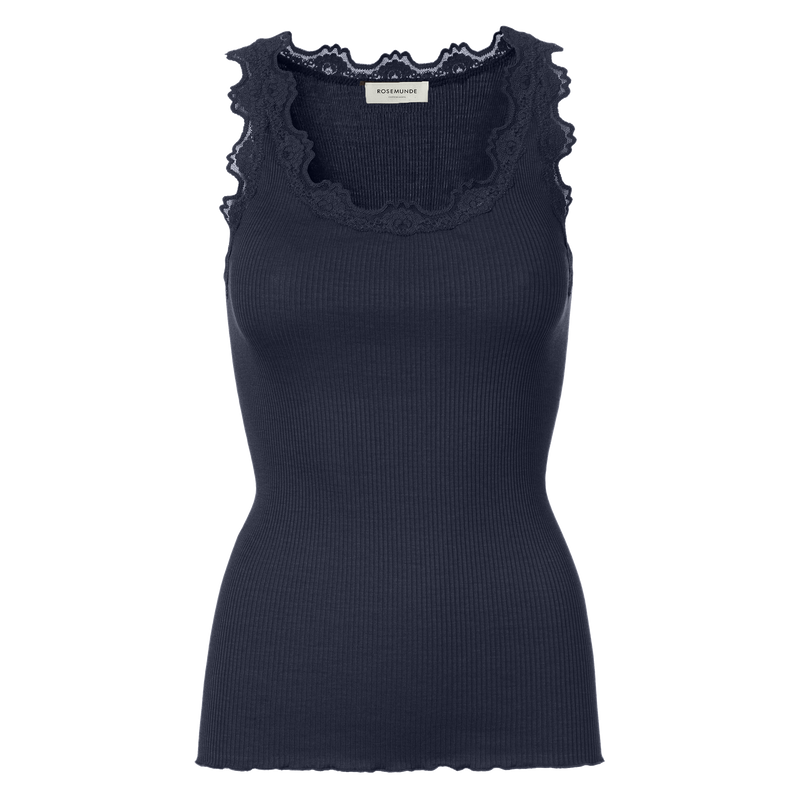 Rosemunde, RWBabette SL U-neck Long Lace Top, Navy-Rosemunde-Minlillebutik.dk