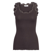 Rosemunde, RWBabette Silk SL U-neck Long Lace Top, Ganache-Rosemunde-Minlillebutik.dk