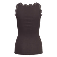 Rosemunde, RWBabette Silk SL U-neck Long Lace Top, Ganache-Rosemunde-Minlillebutik.dk