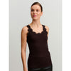 Rosemunde, RWBabette Silk SL U-neck Long Lace Top, Ganache-Rosemunde-Minlillebutik.dk