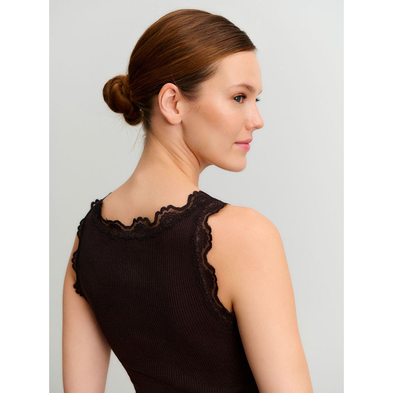 Rosemunde, RWBabette Silk SL U-neck Long Lace Top, Ganache-Rosemunde-Minlillebutik.dk