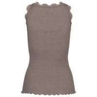 Rosemunde, RWBabette SL U-neck Long Lace Top, Brown Melange-Rosemunde-Minlillebutik.dk