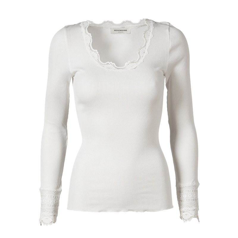 Rosemunde, RWBenita LS O-neck Lace T-shirt, New White-Rosemunde-Minlillebutik.dk