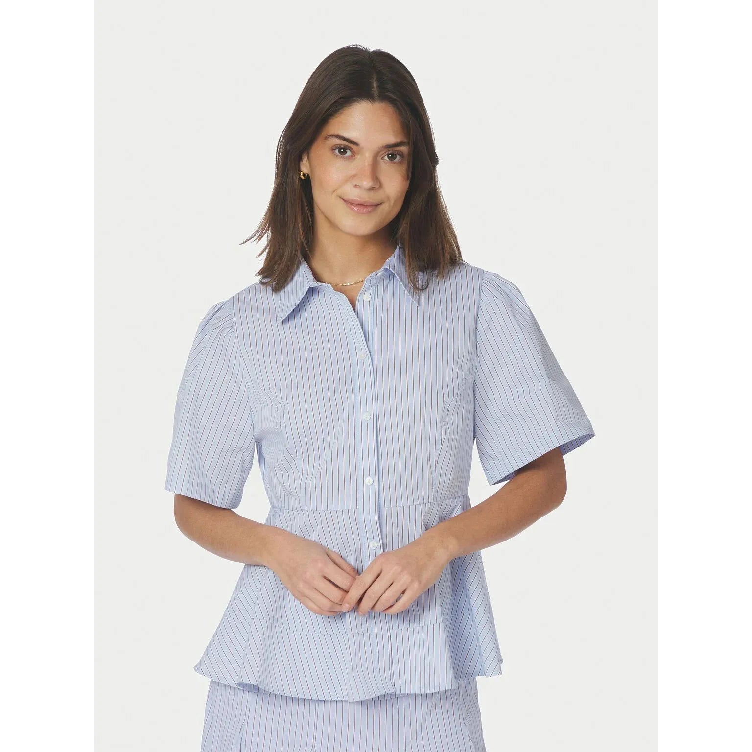 Neo Noir, Janelle Stripe Shirt, Blue/Brown