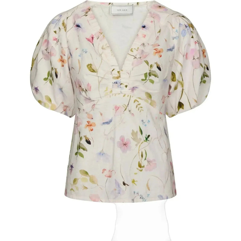 Neo Noir, Irina Flower Blouse, Off White-Neo Noir-Minlillebutik.dk