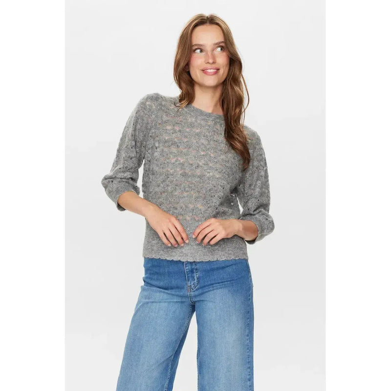 Nümph, Nuriette Dot Pointelle Pullover, Medium Grey Mel-Nümph-Minlillebutik.dk