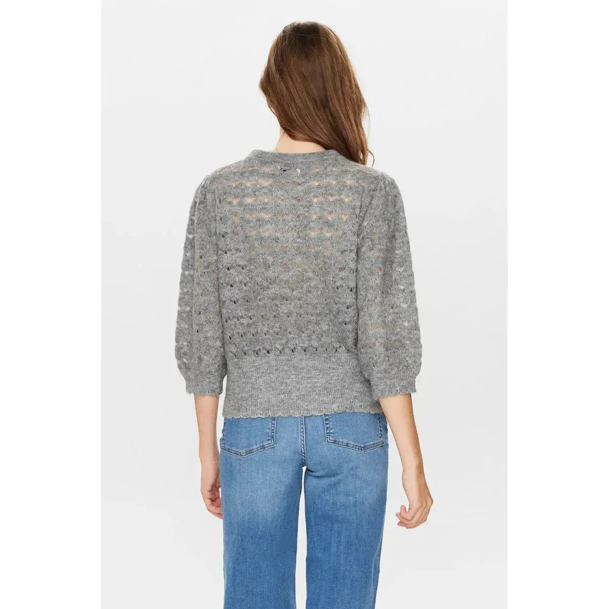 Nümph, Nuriette Dot Pointelle Pullover, Medium Grey Mel-Nümph-Minlillebutik.dk