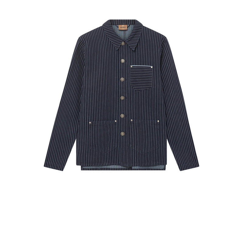 Mos Mosh Gallery, MMGMapham Stripe Denim Jacket, Dark Blue-Mos Mosh Gallery-Minlillebutik.dk