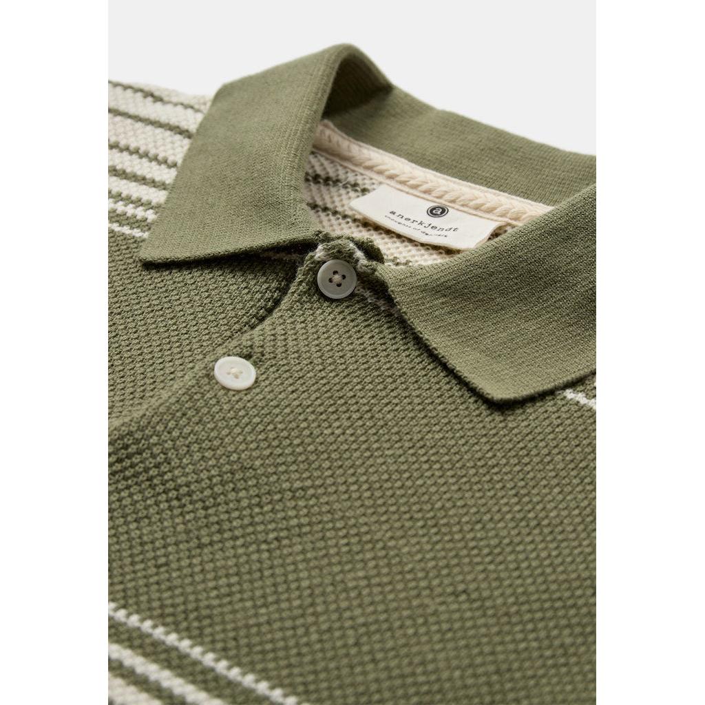 Anerkjendt, Seb Stripe Polo SS Knit, Loden Green-Anerkjendt-Minlillebutik.dk