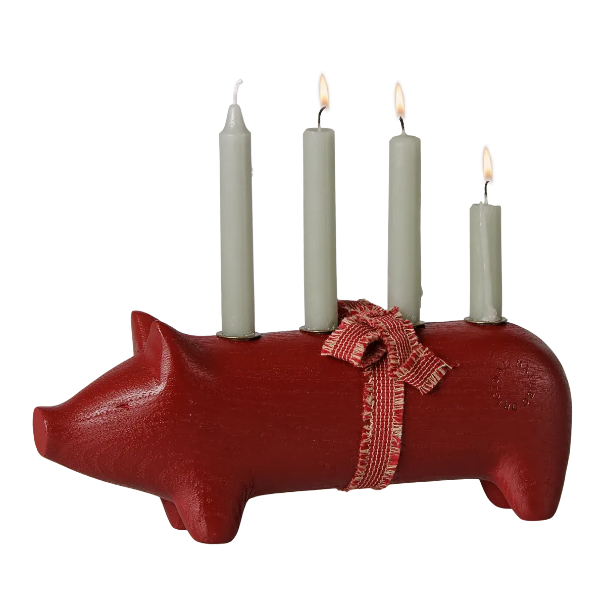 Maileg, Trælysestage, Gris, Advent Medium - Rød, 14-6802-00